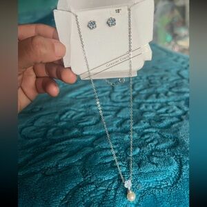 NWT Silver Genuine Crystal Necklace & Earrings Set